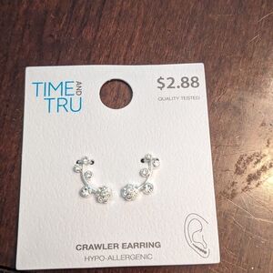 Time and Tru Silver Crystal Crawler Earrings
